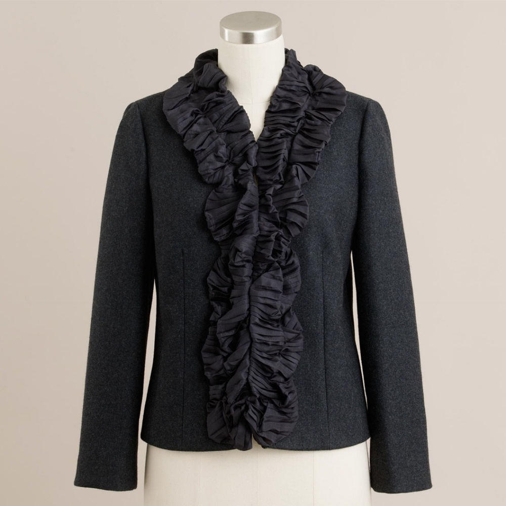 J. CREW wool pleated-silk chimera charcoal jacket - Picture 2 of 7